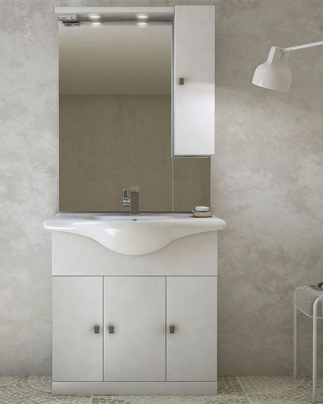 Mobile bagno a terra Monia bianco lucido 87 con specchio Mobile bagno a terra Monia bianco lucido 87 con specchio