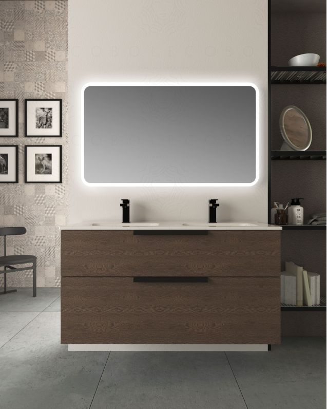 Mobile bagno sospeso Malta 120 cm rovere scuro 2 cassetti e Mobile bagno sospeso Malta 120 cm rovere scuro 2 cassetti e