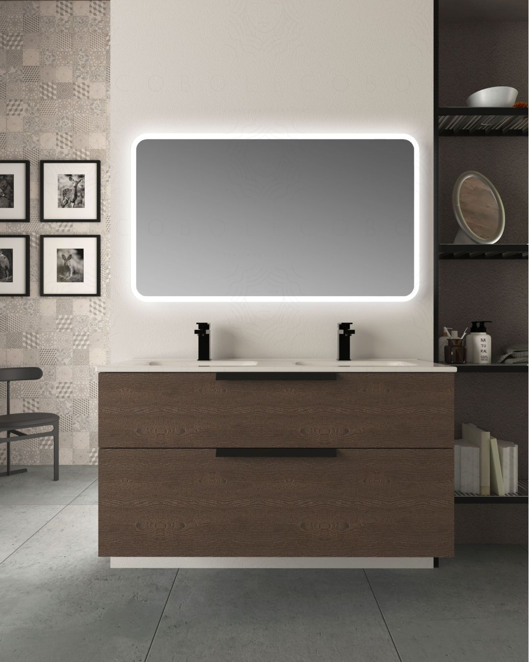 Mobile bagno sospeso Malta 120 cm rovere scuro 2 cassetti e Mobile bagno sospeso Malta 120 cm rovere scuro 2 cassetti e