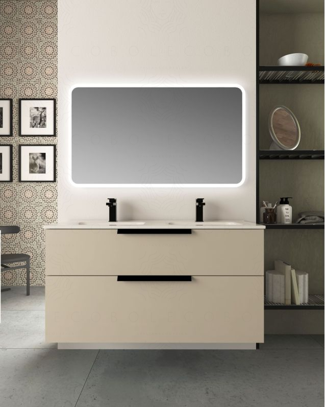 Mobile bagno sospeso Malta 120 cm perla spatolato 2 cassetti e