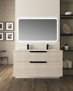 Mobile bagno sospeso Malta 120 cm rovere bianco 2 cassetti e