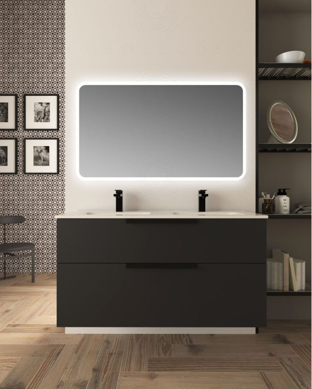 Mobile bagno sospeso Malta 120 cm nero opaco 2 cassetti e lavabo
