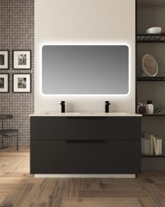 Mobile bagno sospeso Malta 120 cm nero opaco 2 cassetti e lavabo