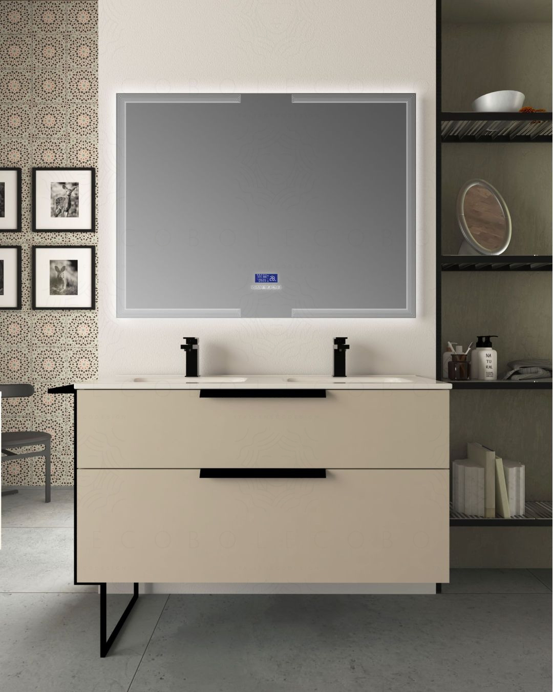 Mobile bagno Malta 130 cm perla spatolato e piede in metallo - Mobile bagno Malta 130 cm perla spatolato e piede in metallo -