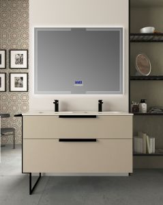 Mobile bagno Malta 130 cm perla spatolato e piede in metallo -