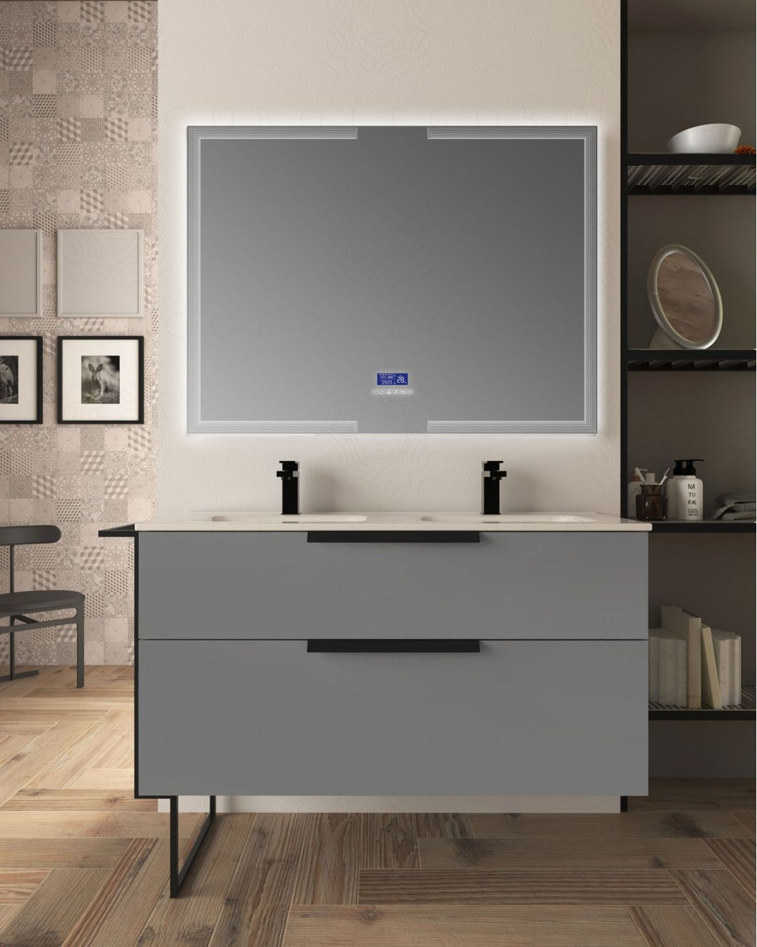 Mobile bagno Malta 130 cm grigio perla e piede in metallo - 2 Mobile bagno Malta 130 cm grigio perla e piede in metallo - 2