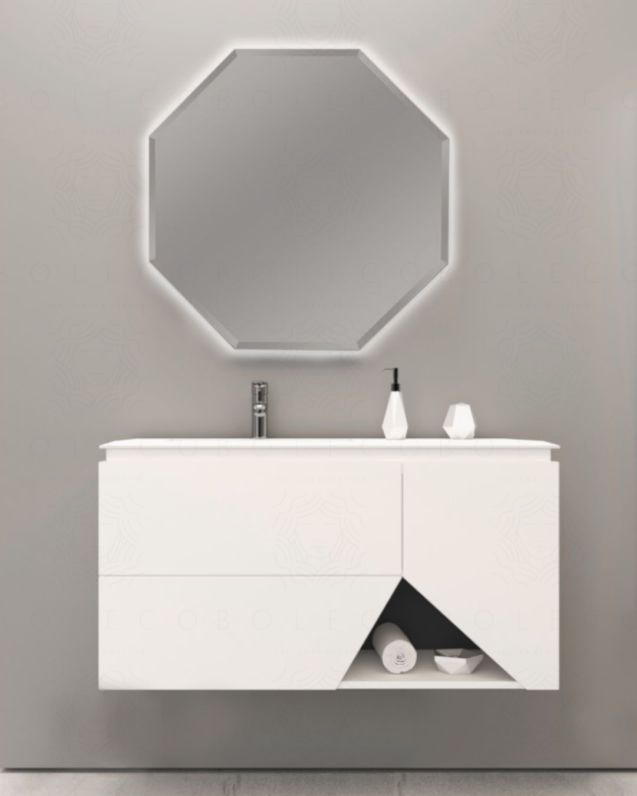 Mobile bagno sospeso Fashion cm 105 bianco opaco e lavabo in