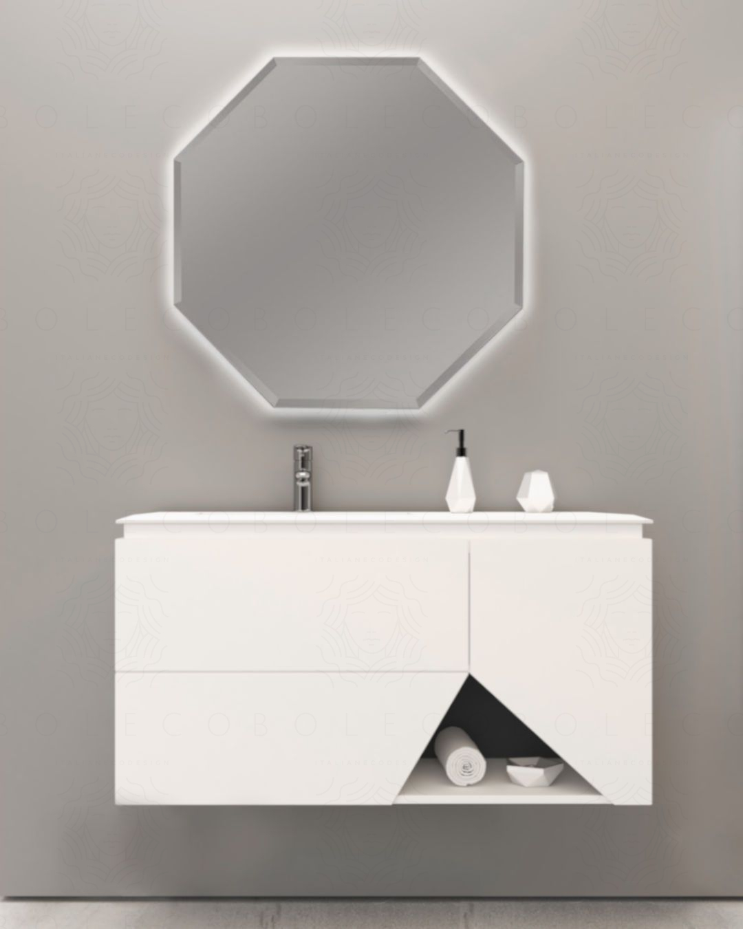 Mobile bagno sospeso Fashion cm 105 bianco opaco e lavabo in Mobile bagno sospeso Fashion cm 105 bianco opaco e lavabo in