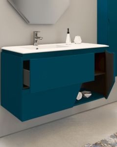 Mobile bagno sospeso Fashion cm 105 blu avio e lavabo in resina