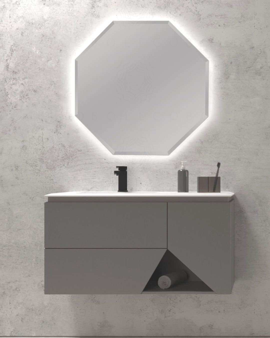 Mobile bagno sospeso Fashion cm 105 grigio medio e lavabo in Mobile bagno sospeso Fashion cm 105 grigio medio e lavabo in