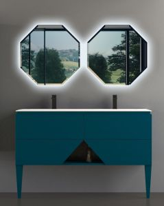 Mobile bagno sospeso Fashion cm 140 blu avio e lavabo in resina