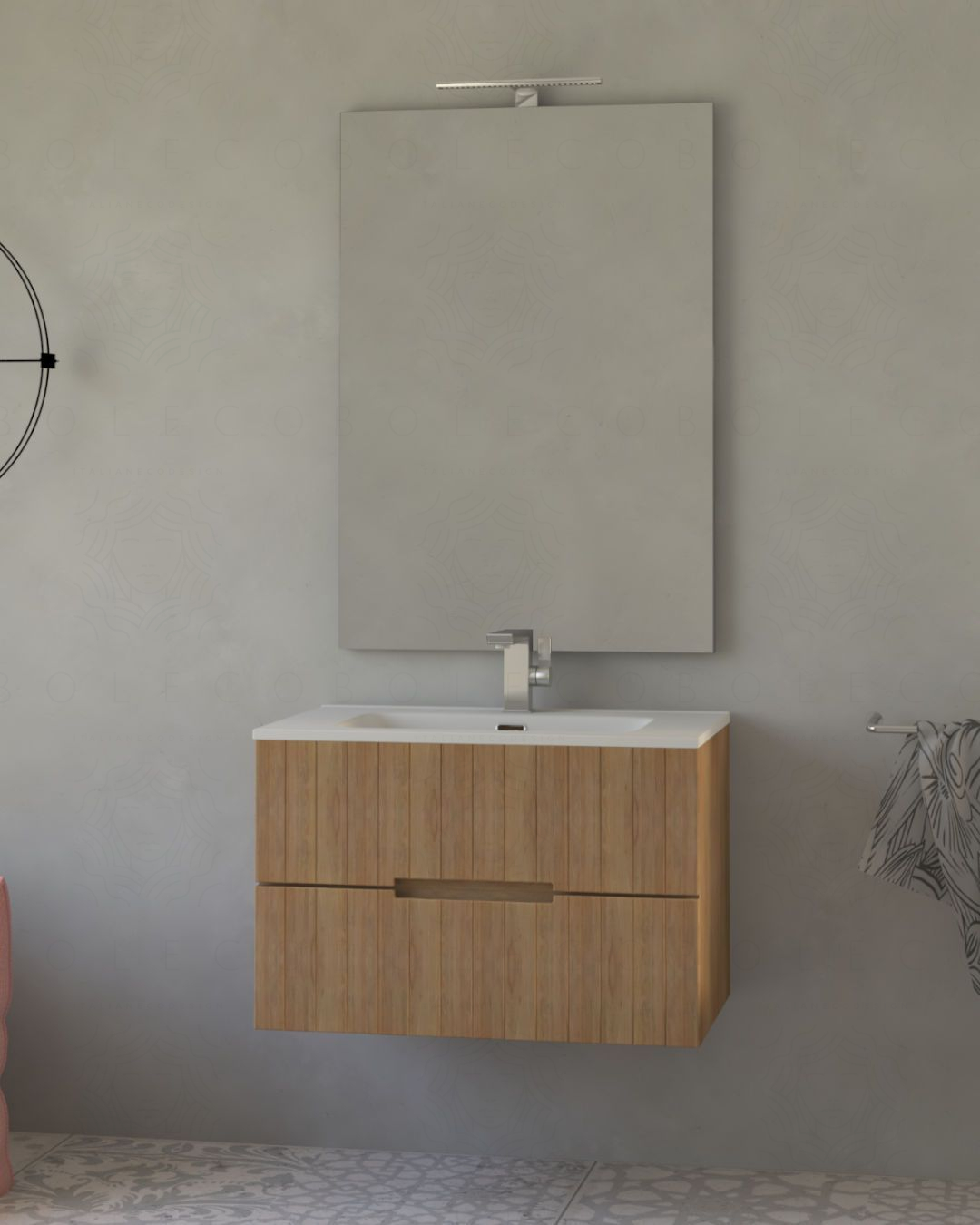 Mobile bagno sospeso River 74 cm rovere naturale e lavabo in Mobile bagno sospeso River 74 cm rovere naturale e lavabo in