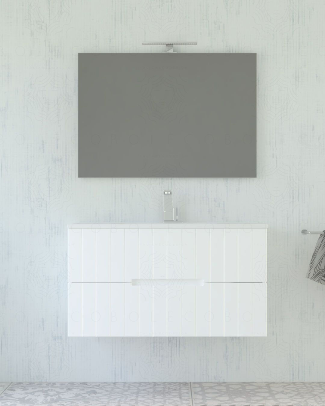 Mobile bagno sospeso River 100 cm bianco opaco e lavabo in Mobile bagno sospeso River 100 cm bianco opaco e lavabo in