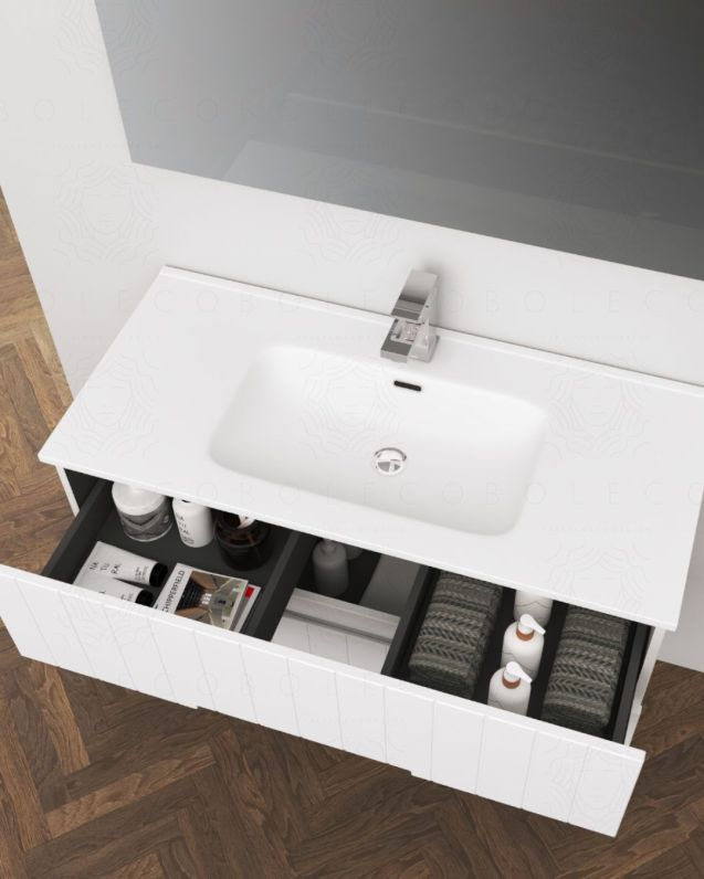 Mobile bagno sospeso River 100 cm bianco opaco e lavabo in Mobile bagno sospeso River 100 cm bianco opaco e lavabo in