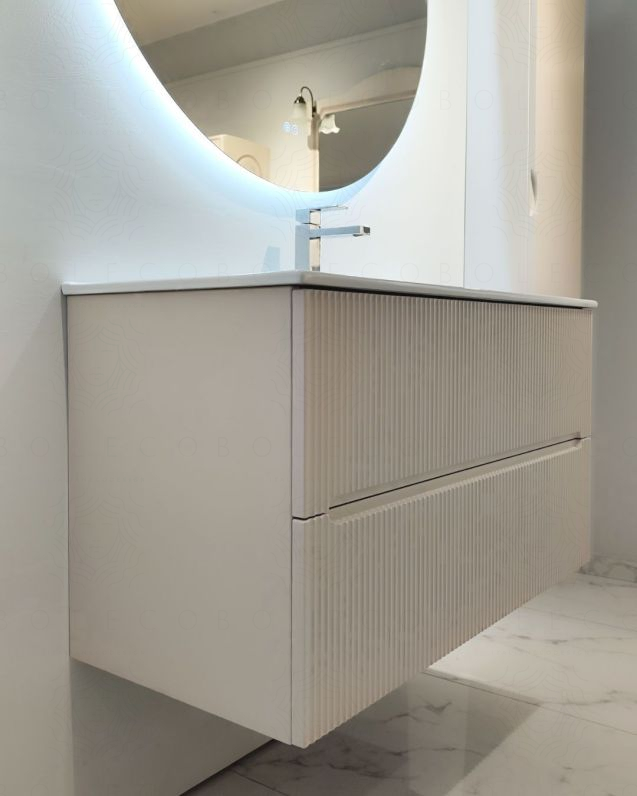 Mobile bagno sospeso Cloud plisse 100 cm cotone e lavabo in Mobile bagno sospeso Cloud plisse 100 cm cotone e lavabo in