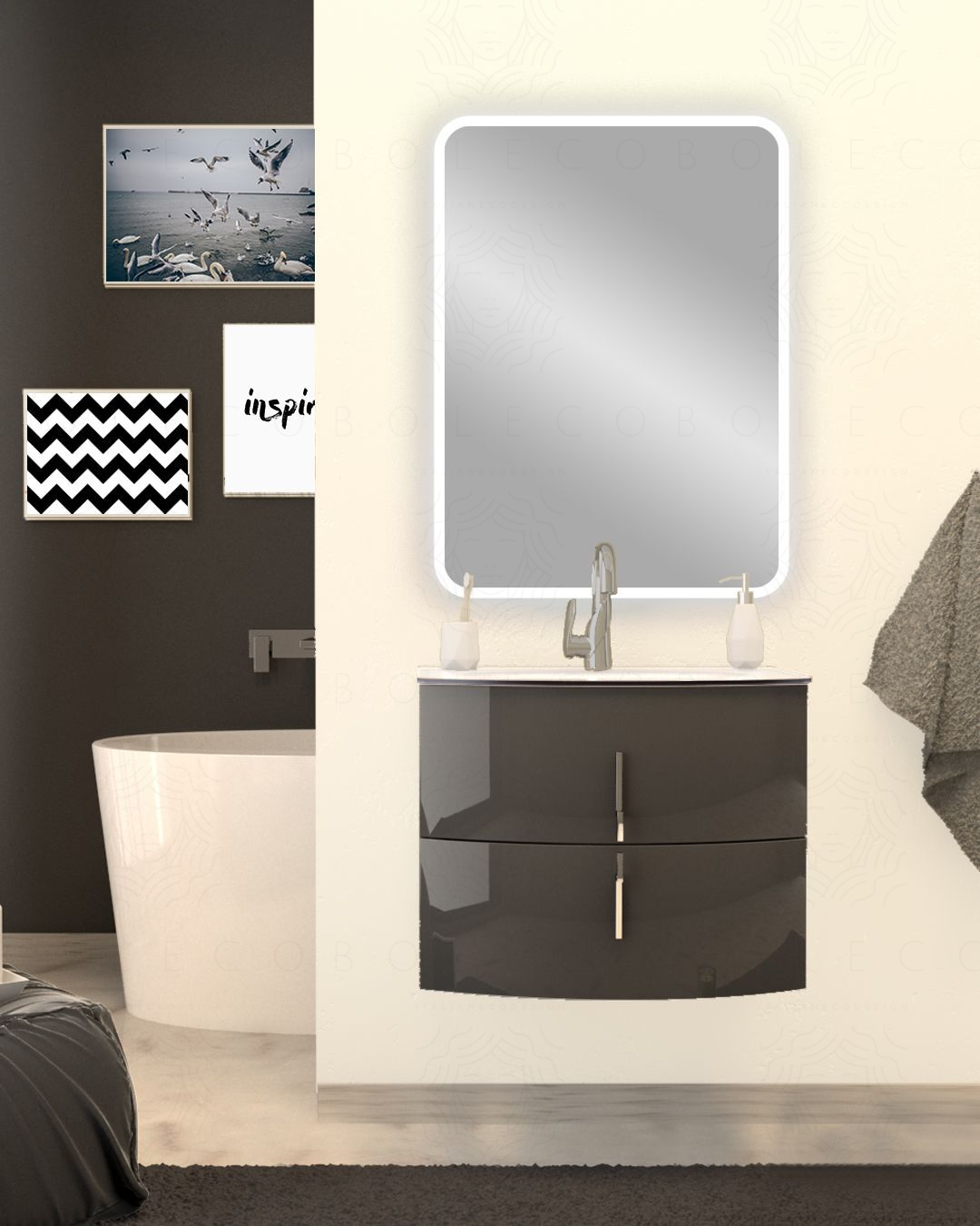 Mobile bagno sospeso Jane curvo cm 70 antracite lucido Mobile bagno sospeso Jane curvo cm 70 antracite lucido