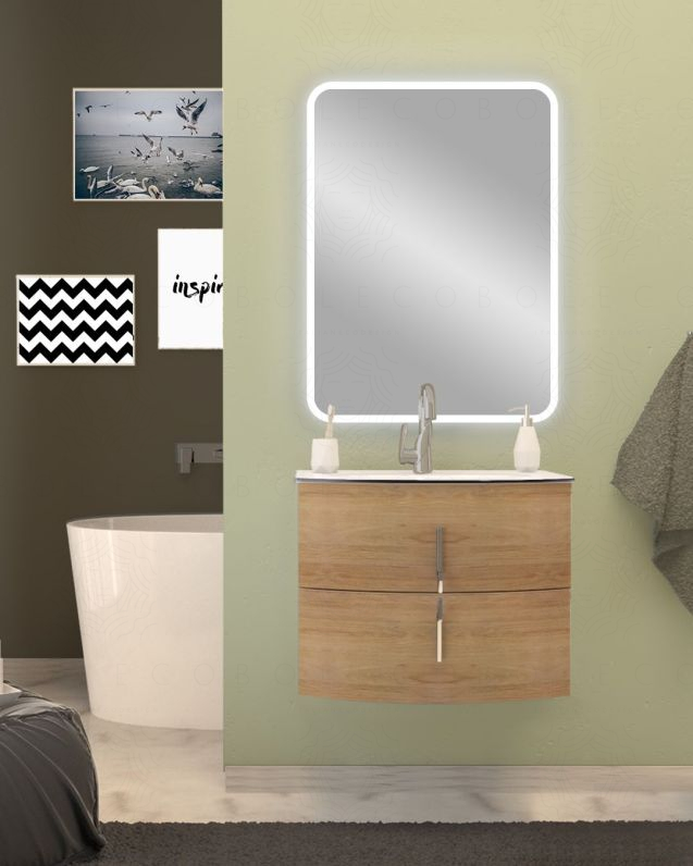 Mobile bagno sospeso Jane curvo cm 70 rovere naturale