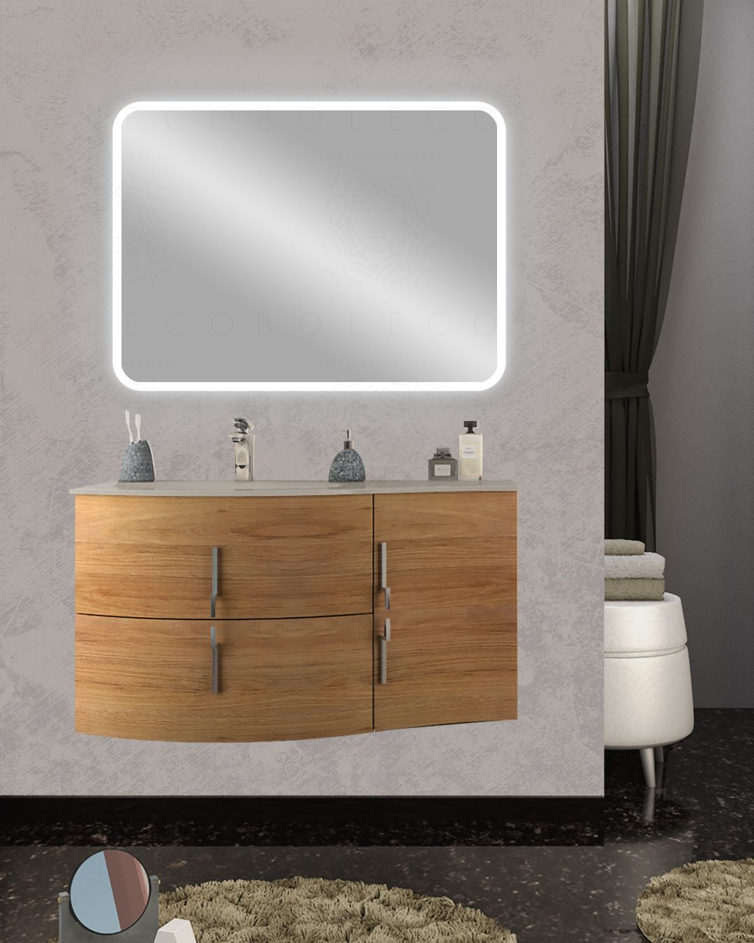 Mobile bagno sospeso Jane curvo cm 105 rovere naturale Mobile bagno sospeso Jane curvo cm 105 rovere naturale