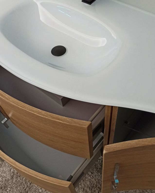 Mobile bagno sospeso Jane curvo cm 105 rovere naturale Mobile bagno sospeso Jane curvo cm 105 rovere naturale