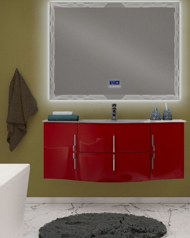 Mobile bagno sospeso curvo in mdf 140 cm Jane rosso corallo Mobile bagno sospeso curvo in mdf 140 cm Jane rosso corallo