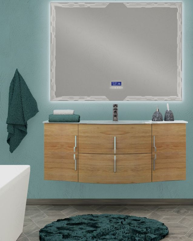 Mobile bagno sospeso curvo in mdf 140 cm Jane rovere naturale