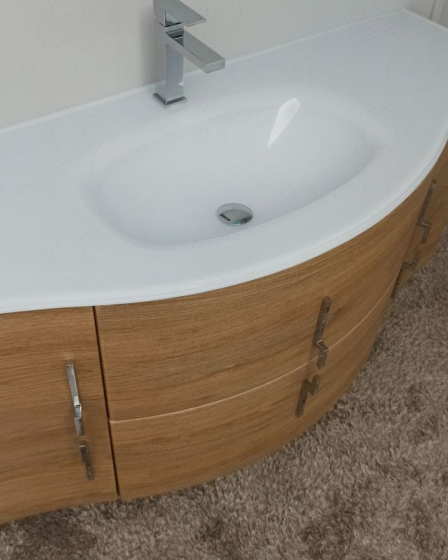 Mobile bagno sospeso curvo in mdf 140 cm Jane rovere naturale