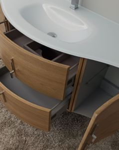 Mobile bagno sospeso curvo in mdf 140 cm Jane rovere naturale