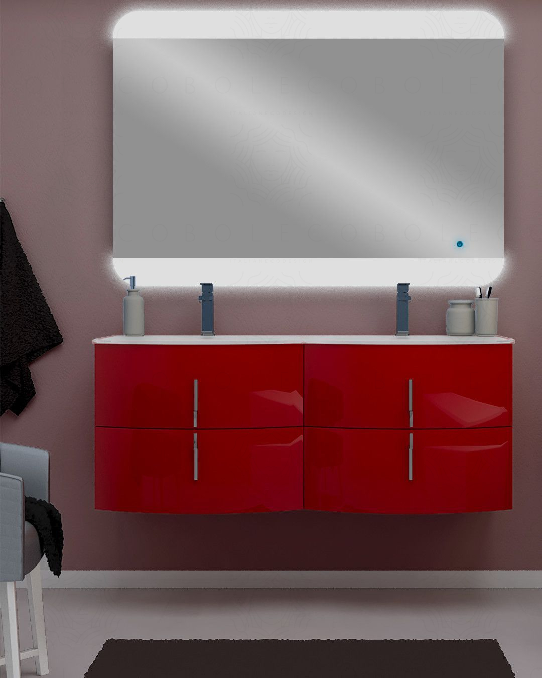 Mobile bagno sospeso Jane rosso corallo cm 140 con doppio Mobile bagno sospeso Jane rosso corallo cm 140 con doppio