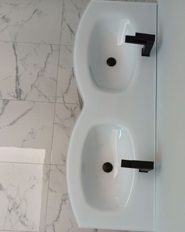 Mobile bagno sospeso Jane rosso corallo cm 140 con doppio Mobile bagno sospeso Jane rosso corallo cm 140 con doppio