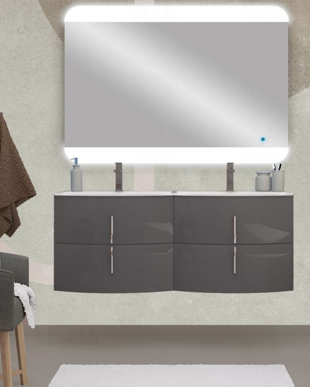 Mobile bagno sospeso Jane antracite lucido cm 140 con doppio Mobile bagno sospeso Jane antracite lucido cm 140 con doppio