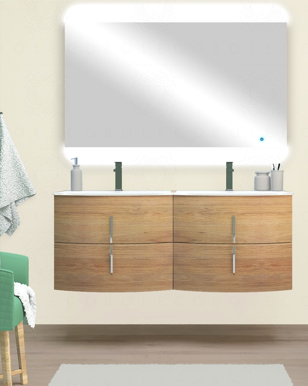 Mobile bagno sospeso Jane rovere naturale cm 140 con doppio Mobile bagno sospeso Jane rovere naturale cm 140 con doppio