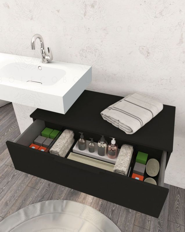 Cassettiera sospesa 90 cm nero opaco Elite - 1 cassetto Cassettiera sospesa 90 cm nero opaco Elite - 1 cassetto