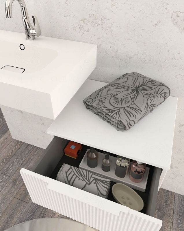 Cassettiera sospesa 50 cm bianco opaco Elite - 1 cassetto plissé Cassettiera sospesa 50 cm bianco opaco Elite - 1 cassetto plissé