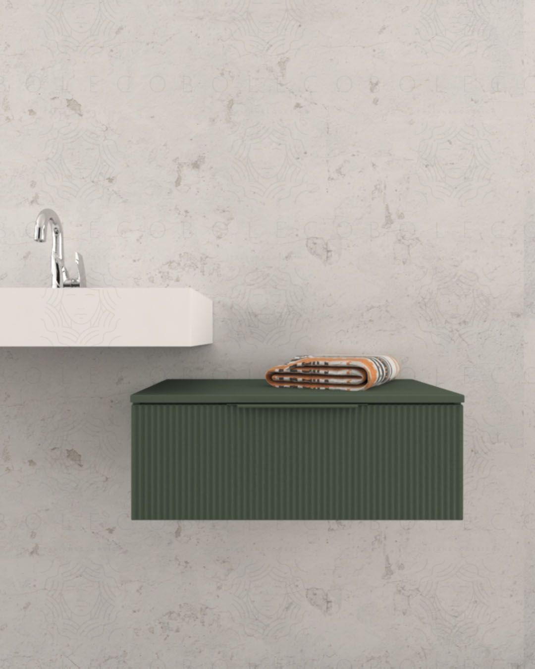 Cassettiera sospesa 70 cm verde opaco Elite - 1 cassetto plisse Cassettiera sospesa 70 cm verde opaco Elite - 1 cassetto plisse