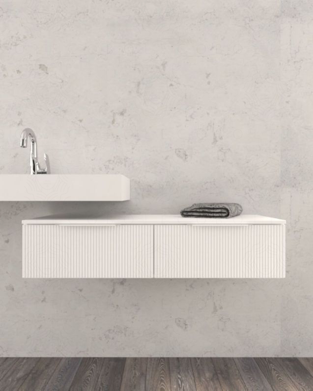 Cassettiera sospesa 120 cm bianco opaco Elite - 2 cassetti plisse