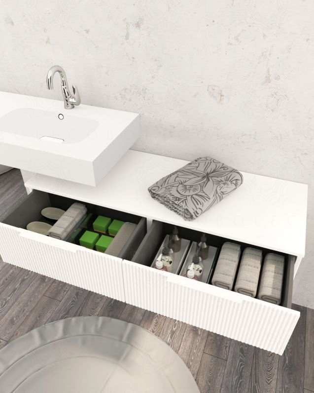 Cassettiera sospesa 120 cm bianco opaco Elite - 2 cassetti plisse