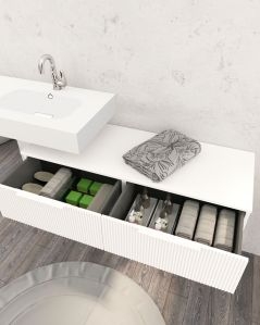 Cassettiera sospesa 120 cm bianco opaco Elite - 2 cassetti plisse