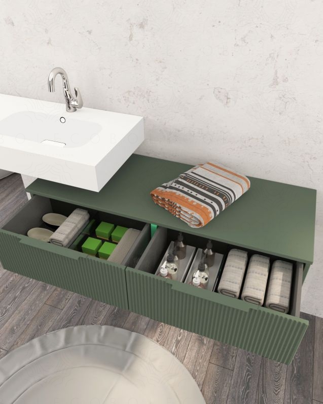 Cassettiera sospesa 120 cm verde opaco Elite - 2 cassetti plisse