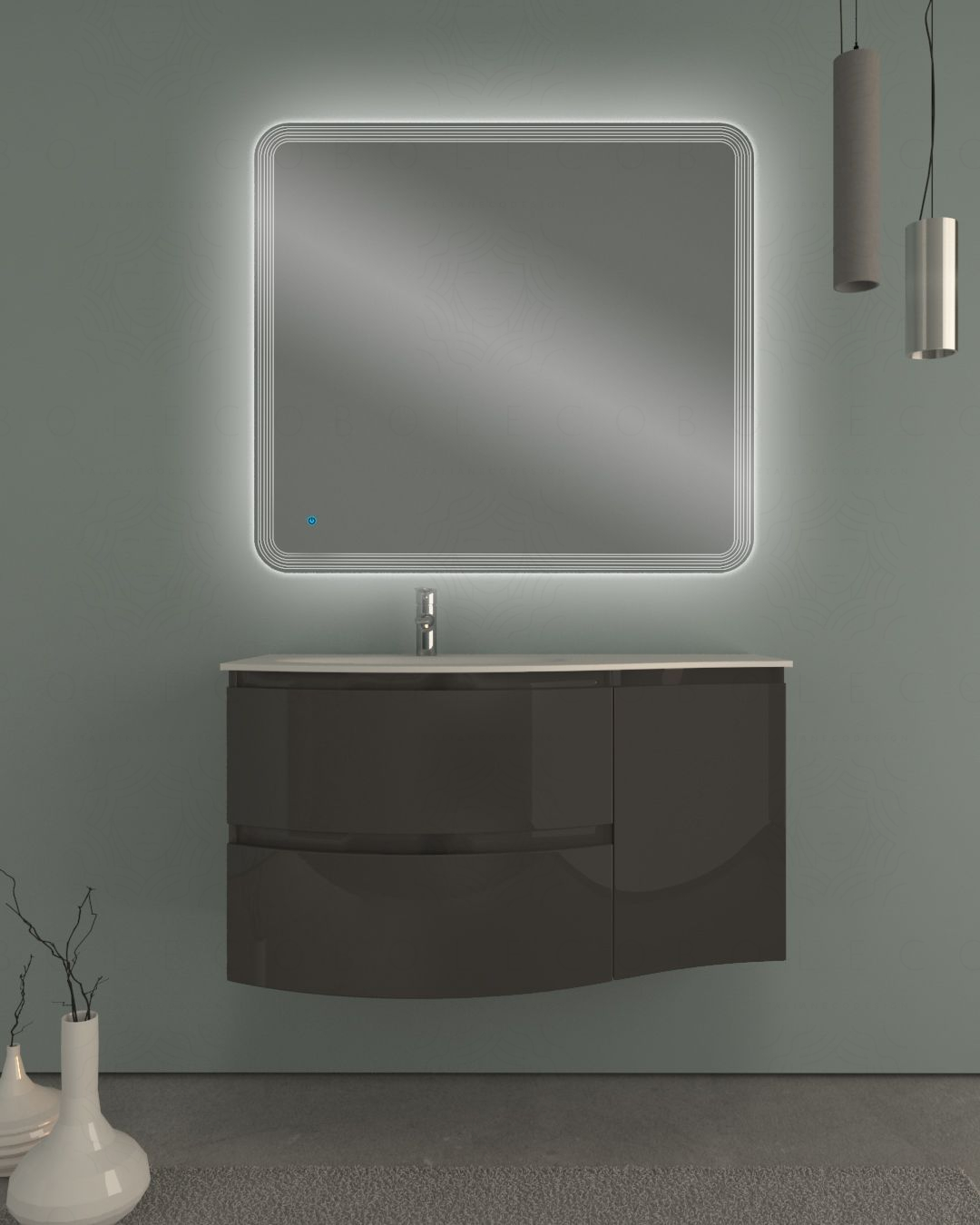 Mobile bagno sospeso Greta 105 cm antracite lucido – curvo Mobile bagno sospeso Greta 105 cm antracite lucido – curvo