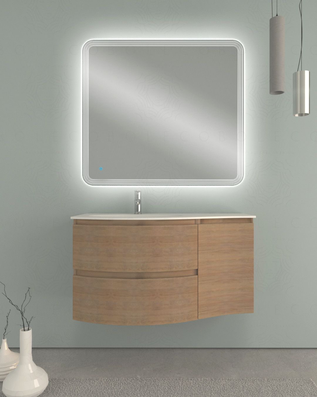 Mobile bagno sospeso Greta 105 cm rovere naturale – curvo Mobile bagno sospeso Greta 105 cm rovere naturale – curvo