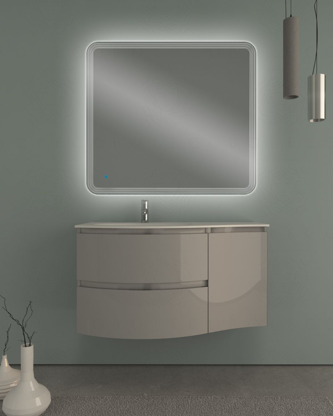 Mobile bagno sospeso Greta 105 cm grigio lucido – curvo Mobile bagno sospeso Greta 105 cm grigio lucido – curvo