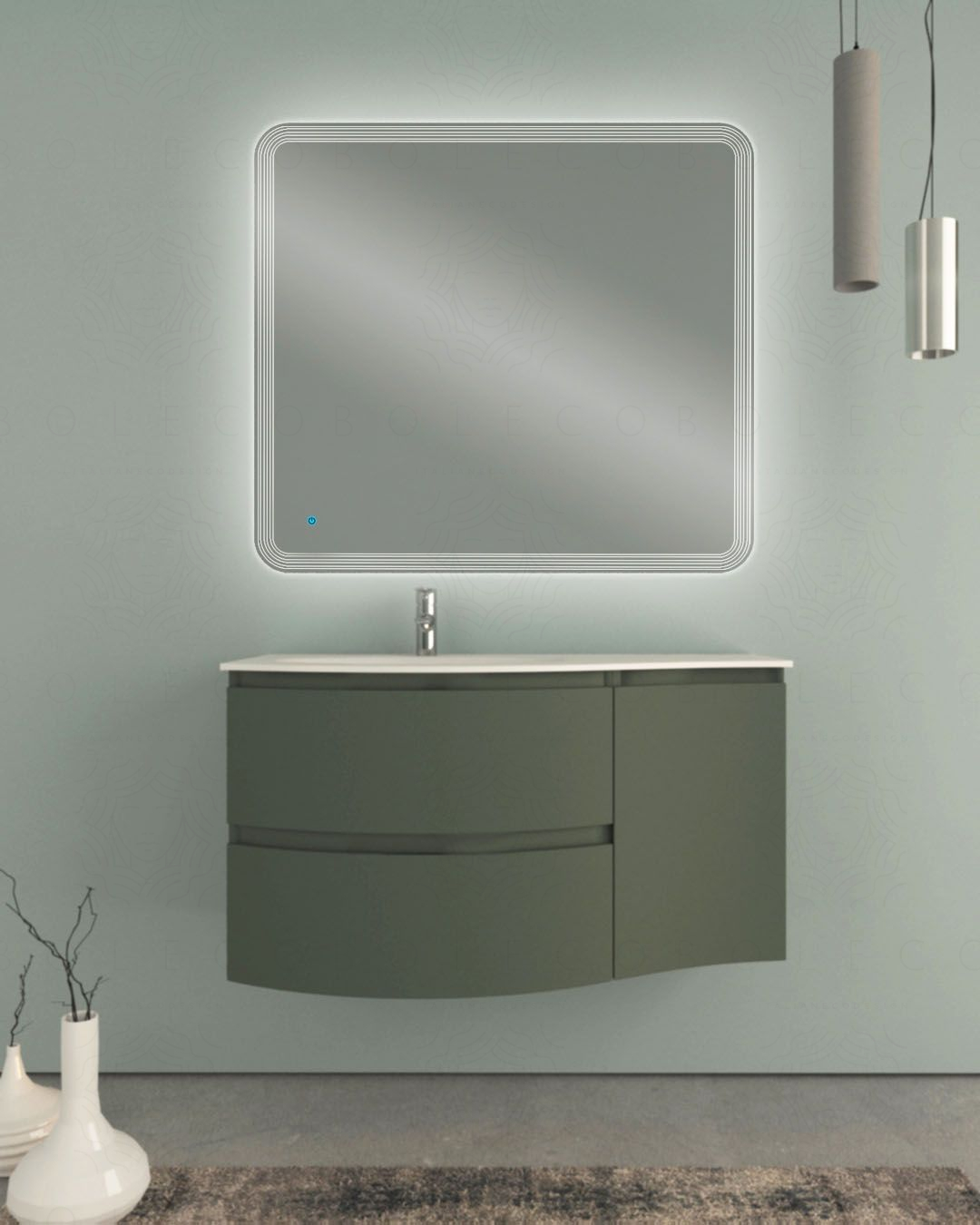 Mobile bagno sospeso Greta 105 cm verde opaco – curvo Mobile bagno sospeso Greta 105 cm verde opaco – curvo