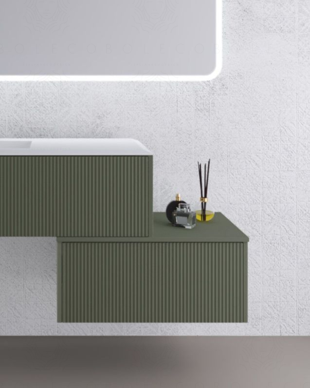 Cassettiera bagno sospesa Diamante 70 cm verde opaco con 1 cassetto