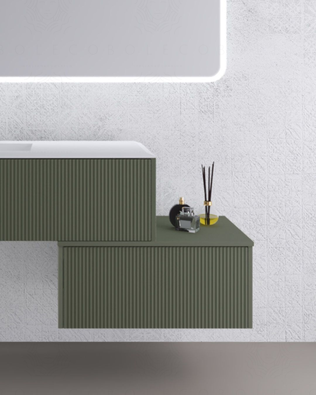 Cassettiera bagno sospesa Diamante 70 cm verde opaco con 1 cassetto Cassettiera bagno sospesa Diamante 70 cm verde opaco con 1 cassetto