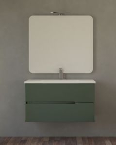 Mobile bagno sospeso Dorotea cm 100 verde opaco con lavabo in ceramica