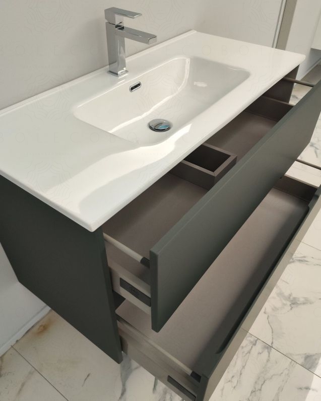 Mobile bagno sospeso Dorotea cm 100 verde opaco con lavabo in ceramica Mobile bagno sospeso Dorotea cm 100 verde opaco con lavabo in ceramica