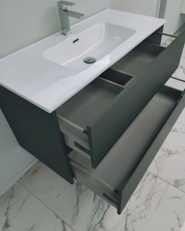 Mobile bagno sospeso Dorotea cm 100 verde opaco con lavabo in ceramica Mobile bagno sospeso Dorotea cm 100 verde opaco con lavabo in ceramica