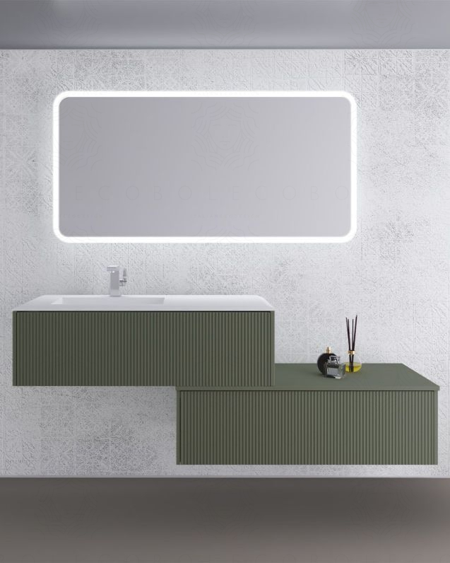 Mobile bagno sospeso Diamante cm 160 verde opaco con cassettiera
