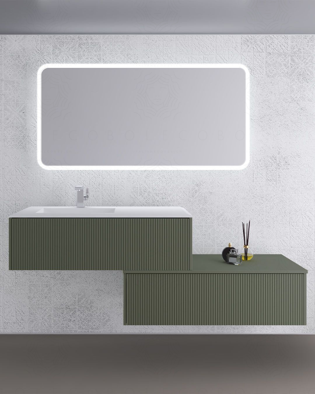 Mobile bagno sospeso Diamante cm 160 verde opaco con cassettiera Mobile bagno sospeso Diamante cm 160 verde opaco con cassettiera