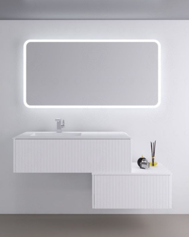 Mobile bagno sospeso Diamante cm 105 bianco opaco con lavabo in resina rigenerabile